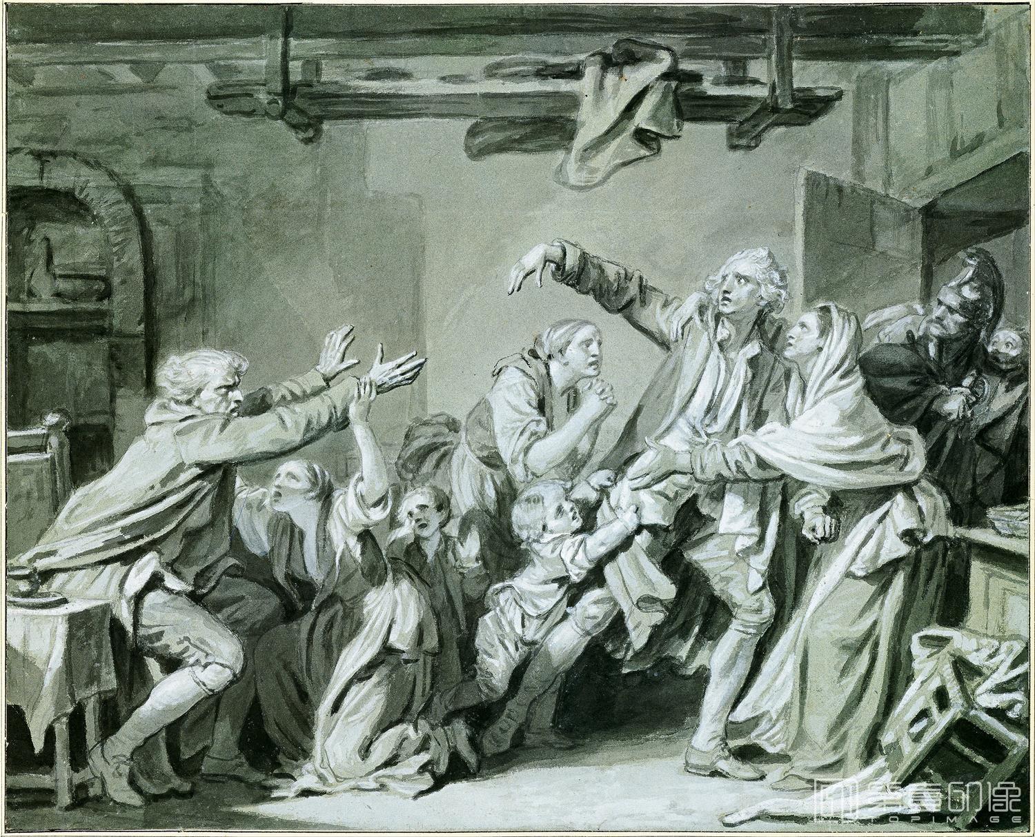 素描-让·巴蒂斯特·格勒兹 Jean - Baptiste Greuze-A Father Curses hos Ungrateful Son,1777-004
